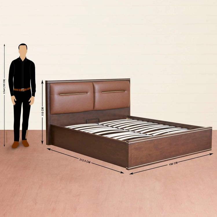Valencia King Size Bed With Hydraulic Box Storage - 180 x 195 cm - Brown