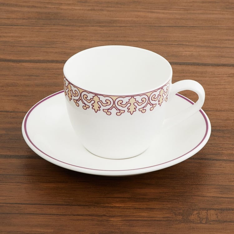 Mandarin Printed Bone China Cups and Saucers- Set Of 12 Pcs.