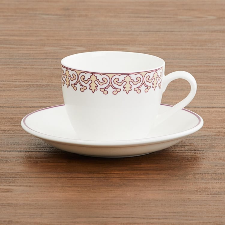 Mandarin Printed Bone China Cups and Saucers- Set Of 12 Pcs.
