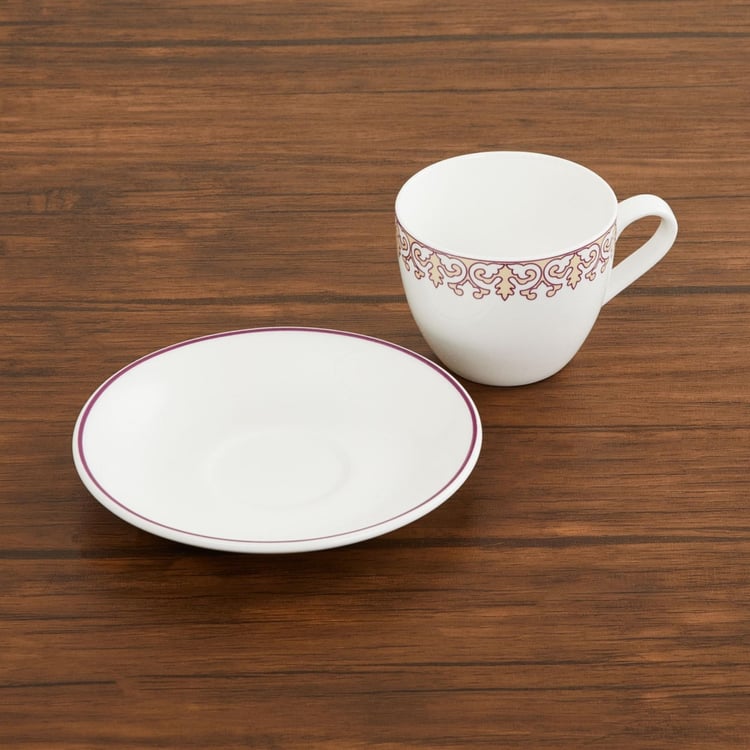 Mandarin Printed Bone China Cups and Saucers- Set Of 12 Pcs.