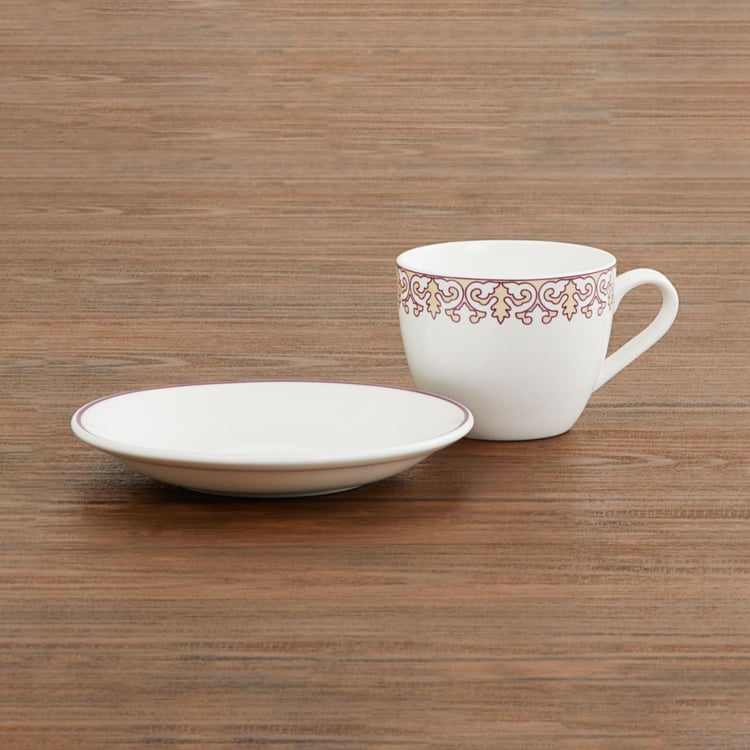 Mandarin Printed Bone China Cups and Saucers- Set Of 12 Pcs.