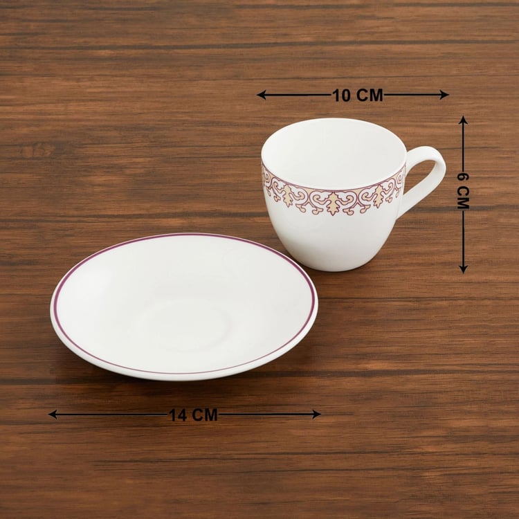 Mandarin Printed Bone China Cups and Saucers- Set Of 12 Pcs.
