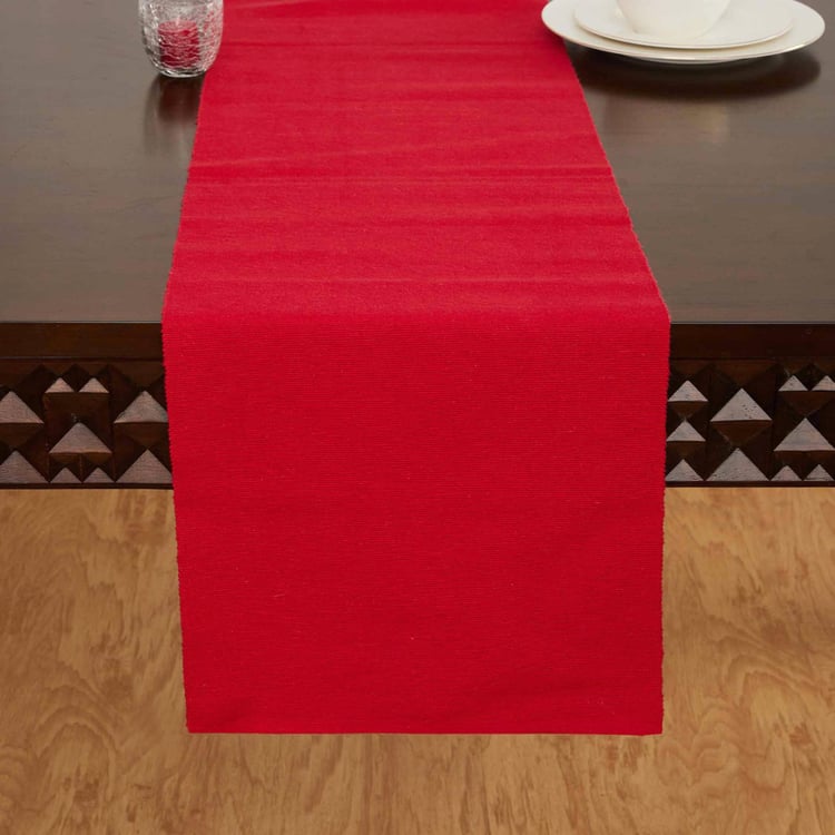 Kale Textured Runner - Cotton - Ribbed Runner 120 cm x 33 cm -Red