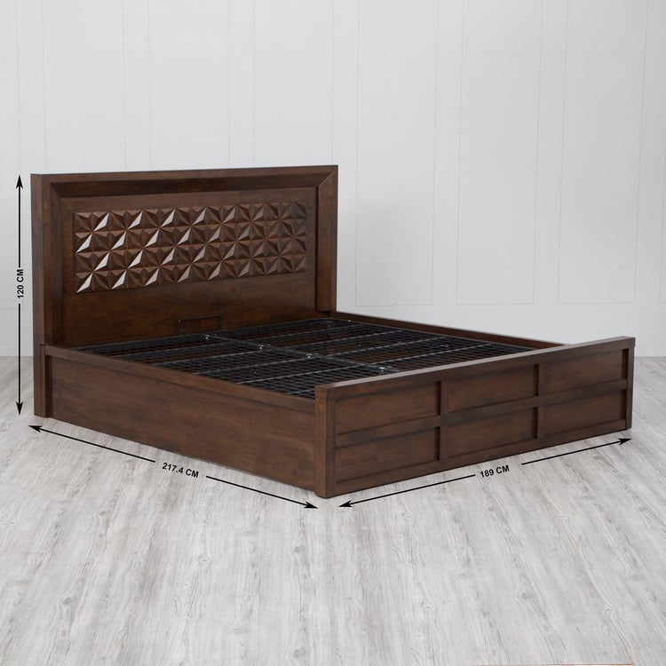 Rio Eva Rubber Wood King Bed with Hydraulic Storage - Brown