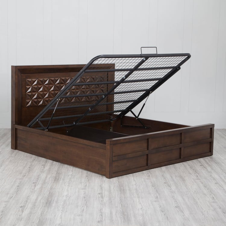 Rio Eva Rubber Wood King Bed with Hydraulic Storage - Brown