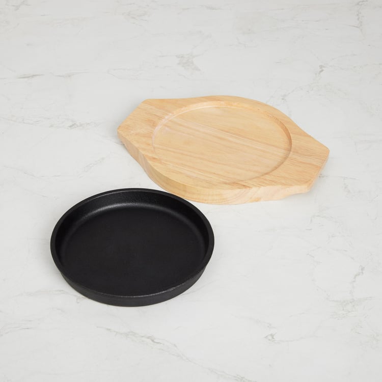 Truffels-Hazel Sizzler Plate with Wooden Base