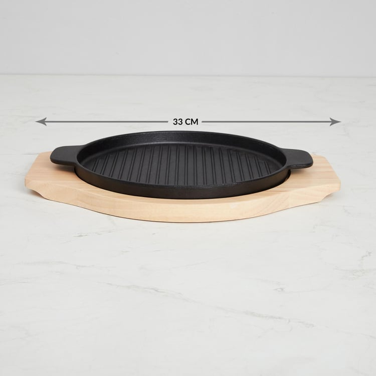 Truffels-Hazel Sizzler Plate with Wooden Base