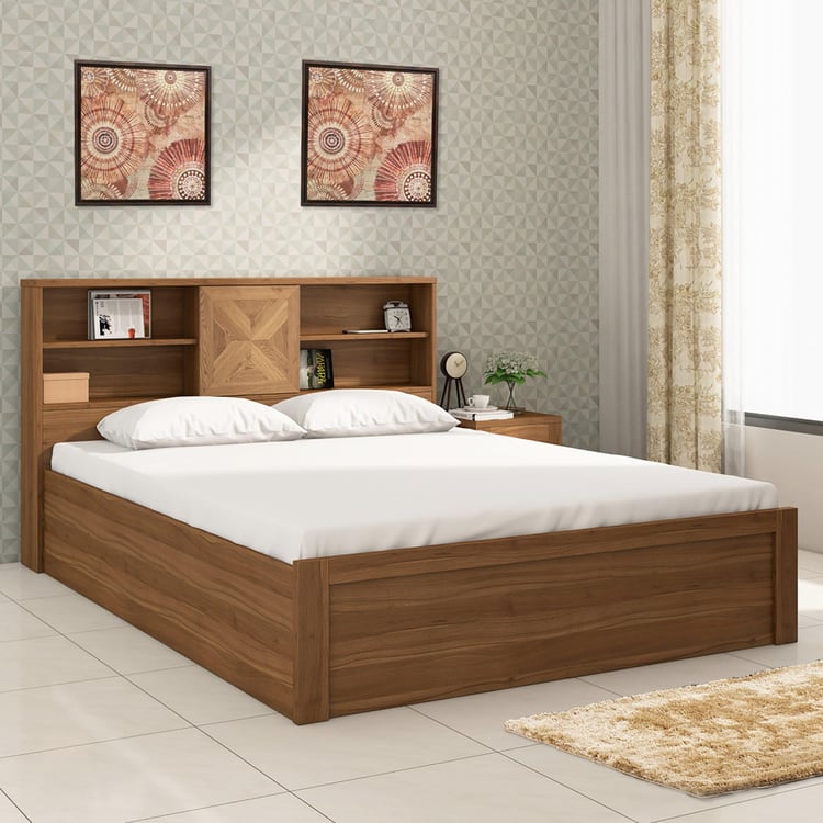 Helios Oyster Brown King-Size Engineered Wood Bed with Box Storage - 159x218cm