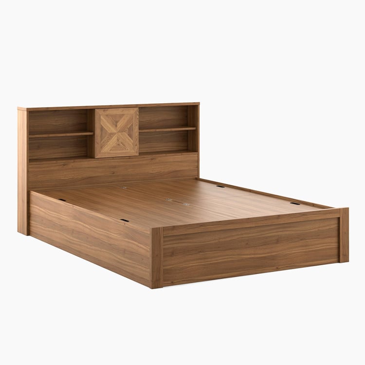 Helios Oyster Brown King-Size Engineered Wood Bed with Box Storage - 159x218cm