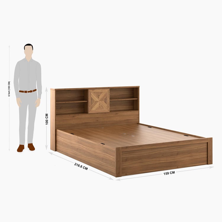 Helios Oyster Brown King-Size Engineered Wood Bed with Box Storage - 159x218cm