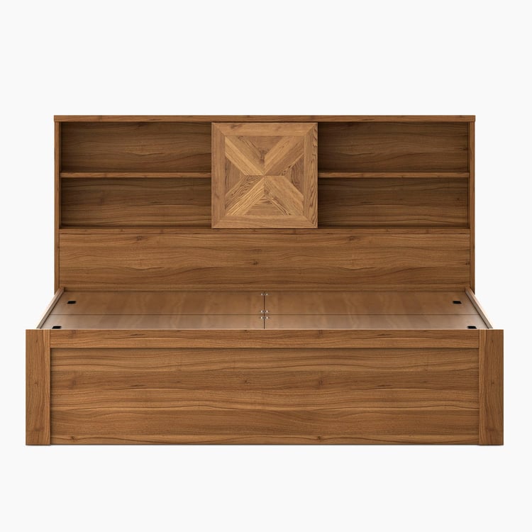 Helios Oyster Brown King-Size Engineered Wood Bed with Box Storage - 159x218cm