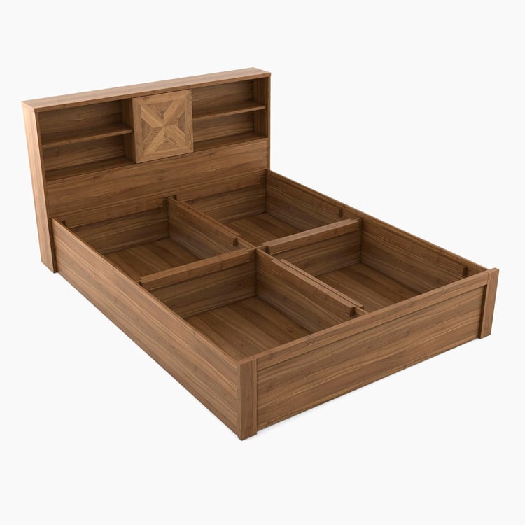 Helios Oyster Brown King-Size Engineered Wood Bed with Box Storage - 159x218cm
