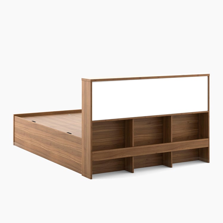 Helios Oyster Brown King-Size Engineered Wood Bed with Box Storage - 159x218cm