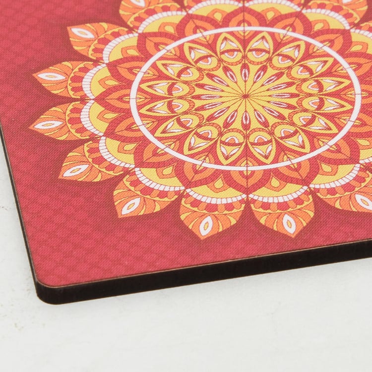 Raisa-Retro Printed Coaster Set - Wood - Coaster 10 cm x 10 cm -Red