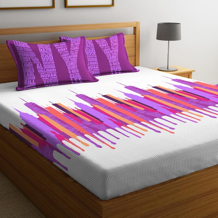 PORTICO Lavender Printed Double Bedsheet with Pillow Covers - Set of 3 Pcs.