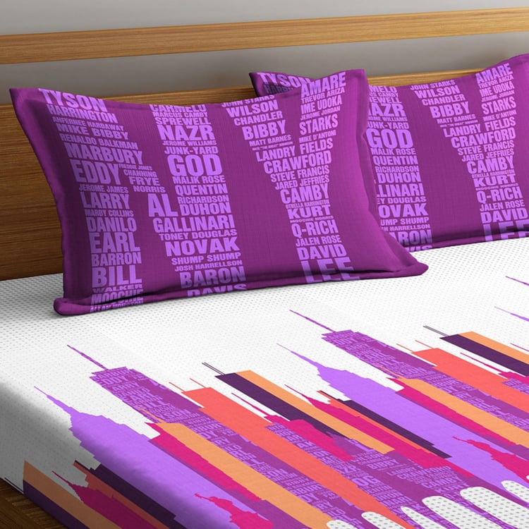 PORTICO Lavender Printed Double Bedsheet with Pillow Covers - Set of 3 Pcs.