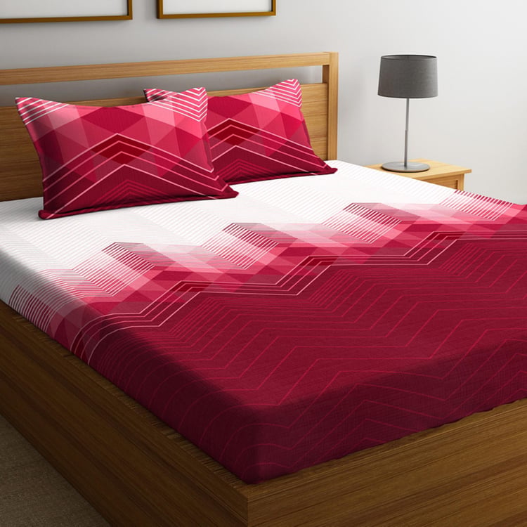 PORTICO Lavender Printed Double Bedsheet with Pillow Covers - Set of 3 Pcs.