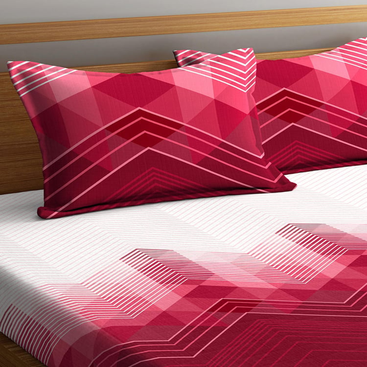 PORTICO Lavender Printed Double Bedsheet with Pillow Covers - Set of 3 Pcs.