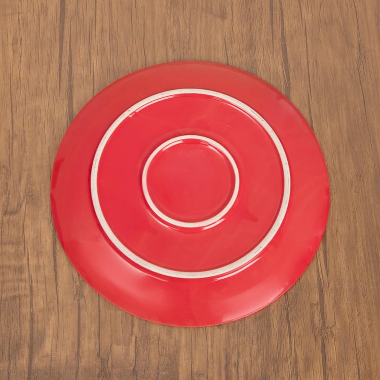 Colour Connect Textured Dinner Plates - Stoneware - Dinner Plate 26 cm x 26 cm x 2.5 cm -Red