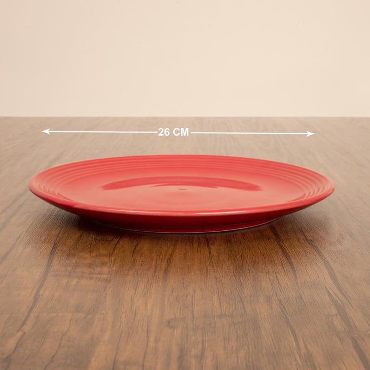 Colour Connect Textured Dinner Plates - Stoneware - Dinner Plate 26 cm x 26 cm x 2.5 cm -Red