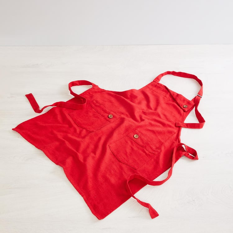 Colour Connect Solid Aprons - Cotton - Kitchen Apron 60 cm L x 74 cm W -Red
