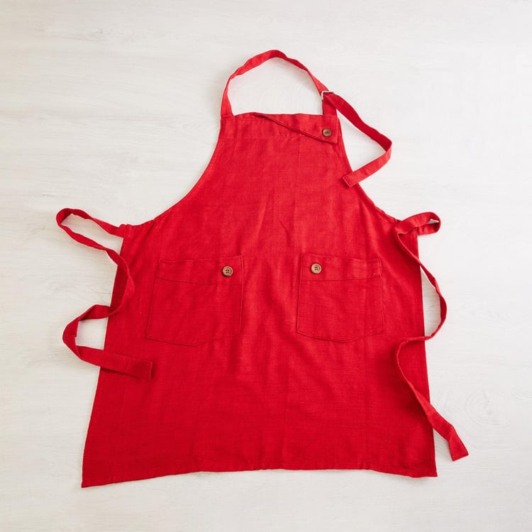Colour Connect Solid Aprons - Cotton - Kitchen Apron 60 cm L x 74 cm W -Red
