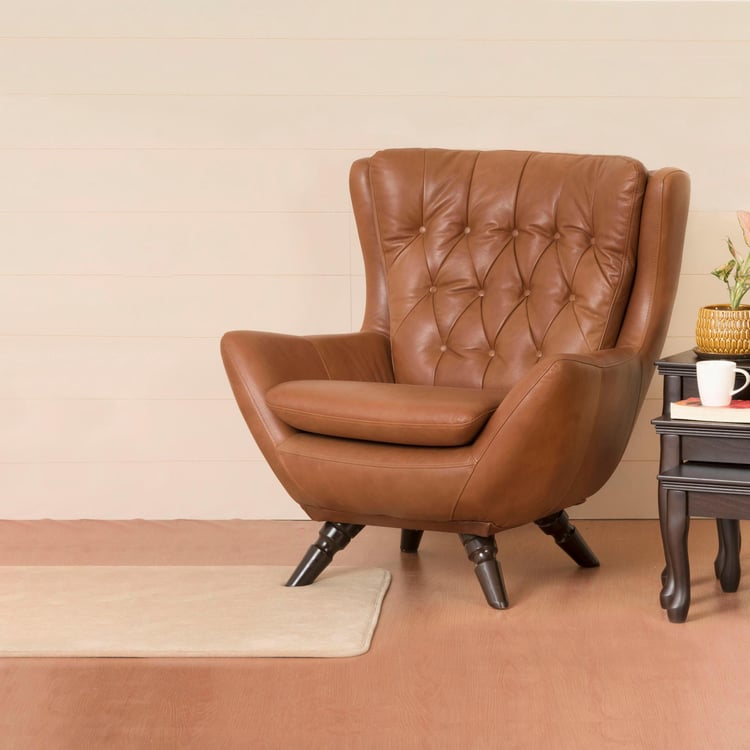 Fancy Accent Leather 1-Seater Armchair - Tan