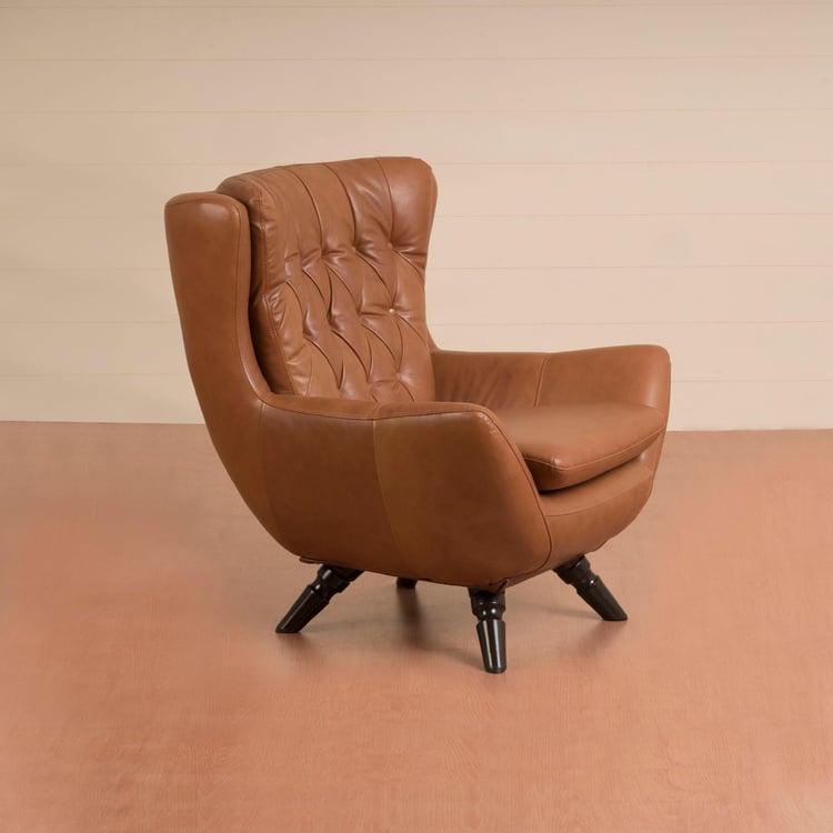 Fancy Accent Leather 1-Seater Armchair - Tan