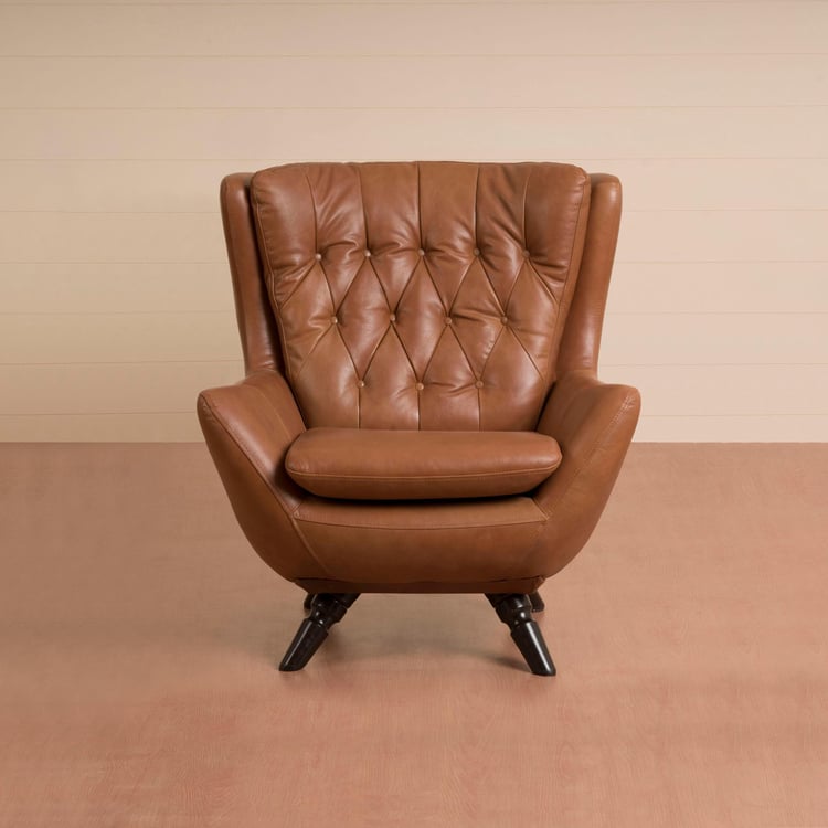 Fancy Accent Leather 1-Seater Armchair - Tan