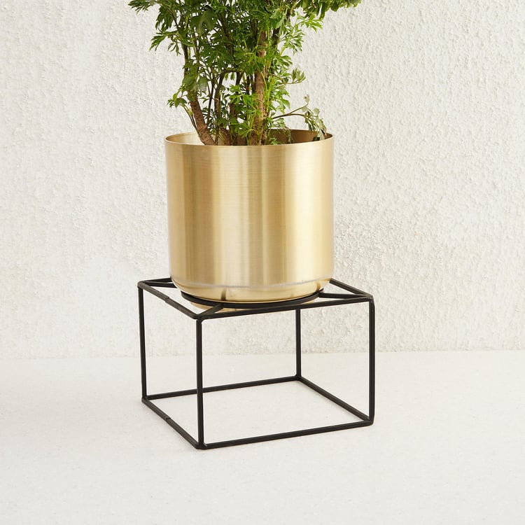 Valencia Back Wall Solid Square Single Pc. Planter with Stand - Metal - Gold