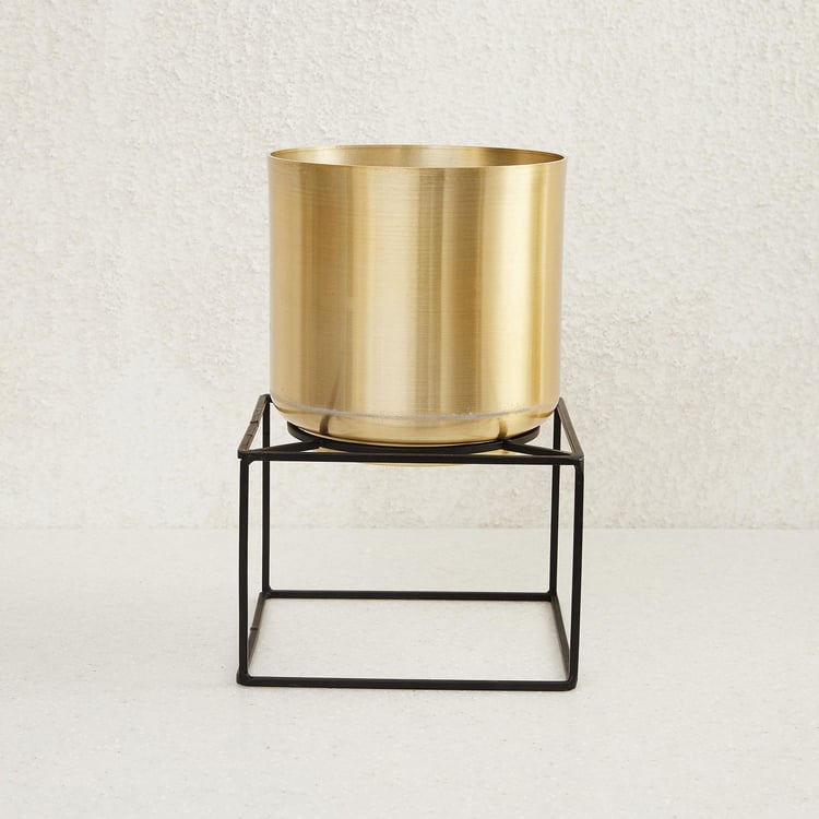 Valencia Back Wall Solid Square Single Pc. Planter with Stand - Metal - Gold