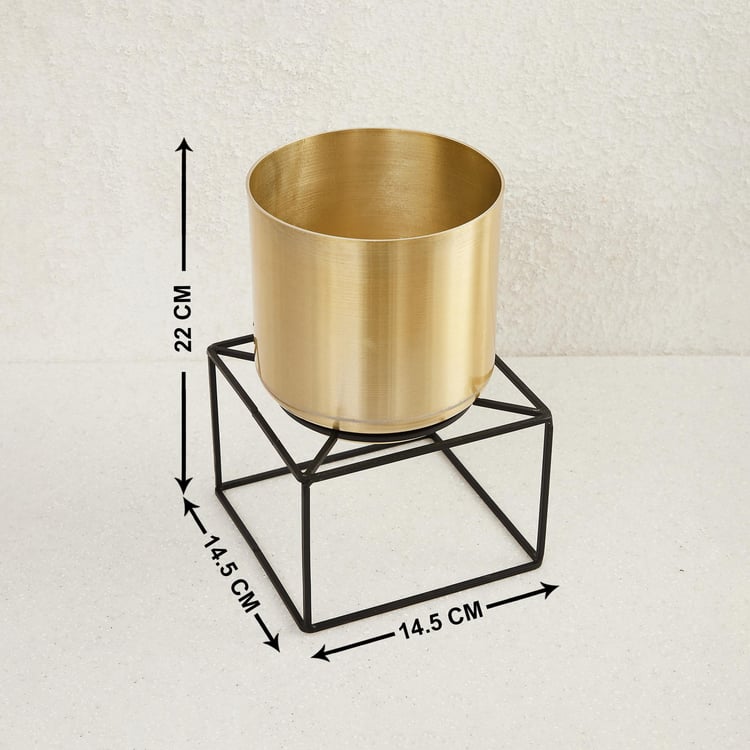 Valencia Back Wall Solid Square Single Pc. Planter with Stand - Metal - Gold