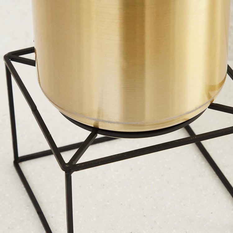 Valencia Back Wall Solid Square Single Pc. Planter with Stand - Metal - Gold