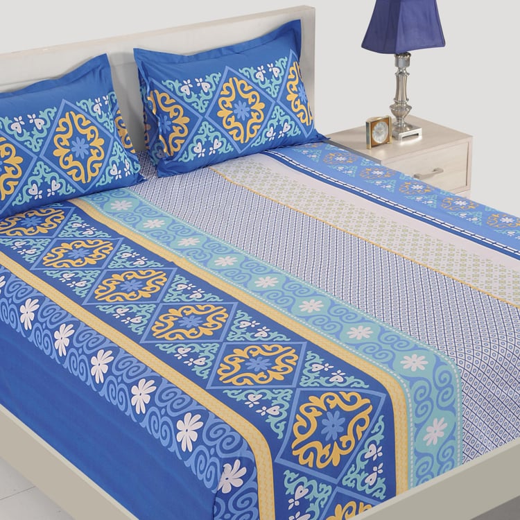 SWAYAM Ethnic Print Cotton Double Bedsheet-Set Of 3 Pcs.