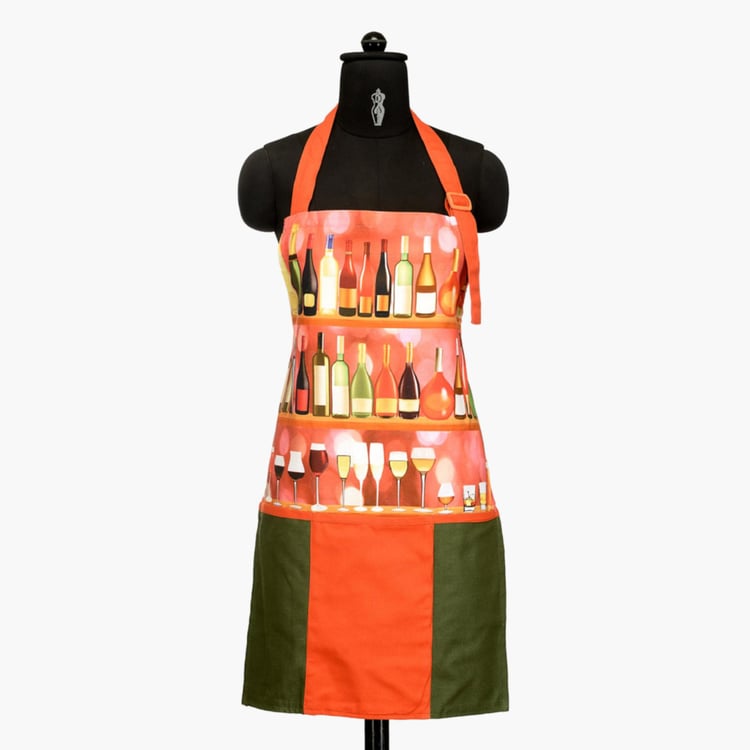 SWAYAM Graphic Print Kitchen Apron & Oven Gloves - Set Of 3 Pcs.