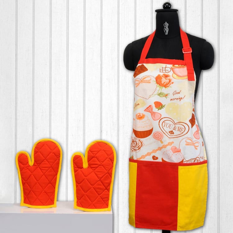SWAYAM Kitchen Apron & Oven Gloves - Set Of 3 Pcs.