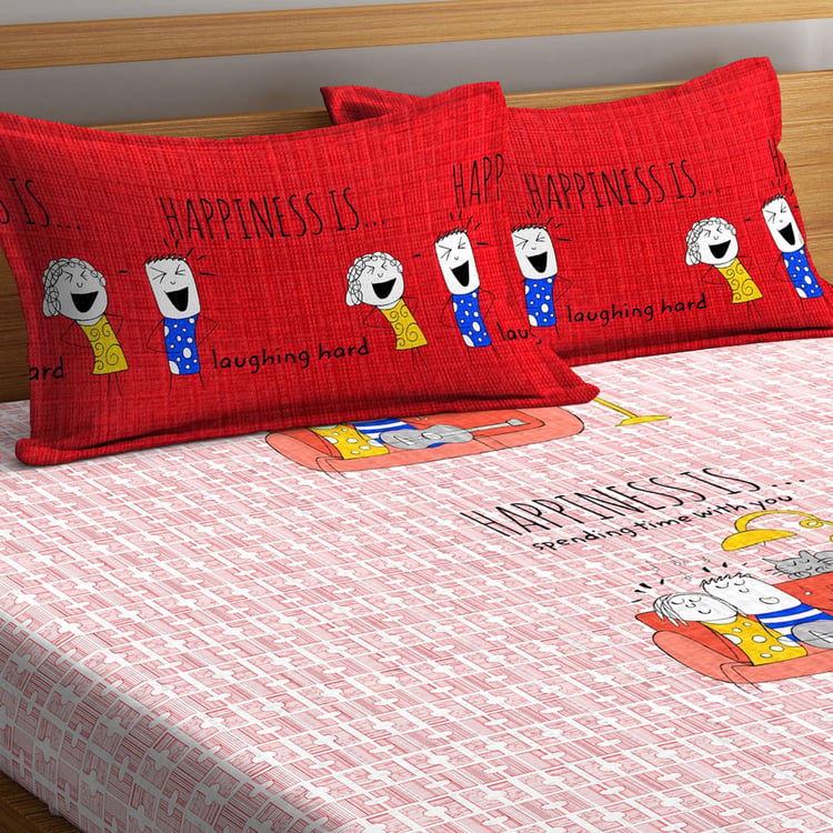 PORTICO NEW YORK Happiness Printed 3-Piece Bedsheet Set - 224 x 254 cm