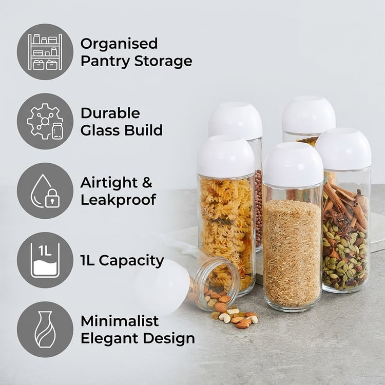 Siattle Regal Set of 6 Glass Storage Jars -1L