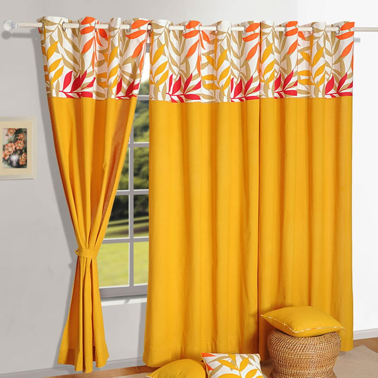 SWAYAM Printed Detail Semi-Blackout Long Door Curtain- 137 X 274 cm