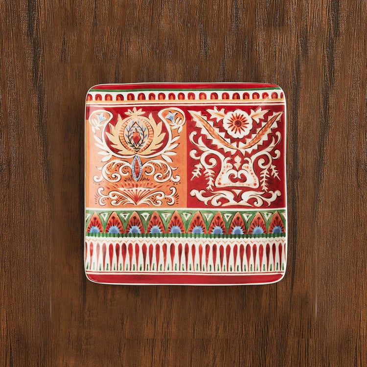 Helina Floral Side Plate - Ceramic - Appetizer Plate 15.5 cm x 15.5 cm -Red