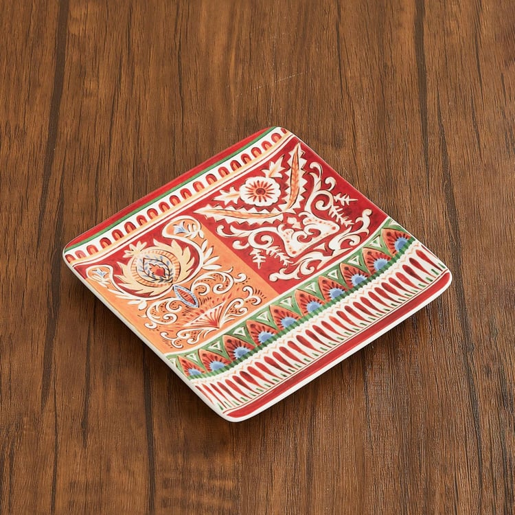 Helina Floral Side Plate - Ceramic - Appetizer Plate 15.5 cm x 15.5 cm -Red