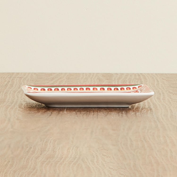 Helina Floral Side Plate - Ceramic - Appetizer Plate 15.5 cm x 15.5 cm -Red