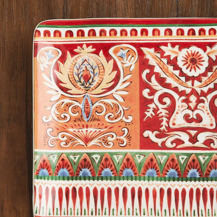 Helina Floral Side Plate - Ceramic - Appetizer Plate 15.5 cm x 15.5 cm -Red