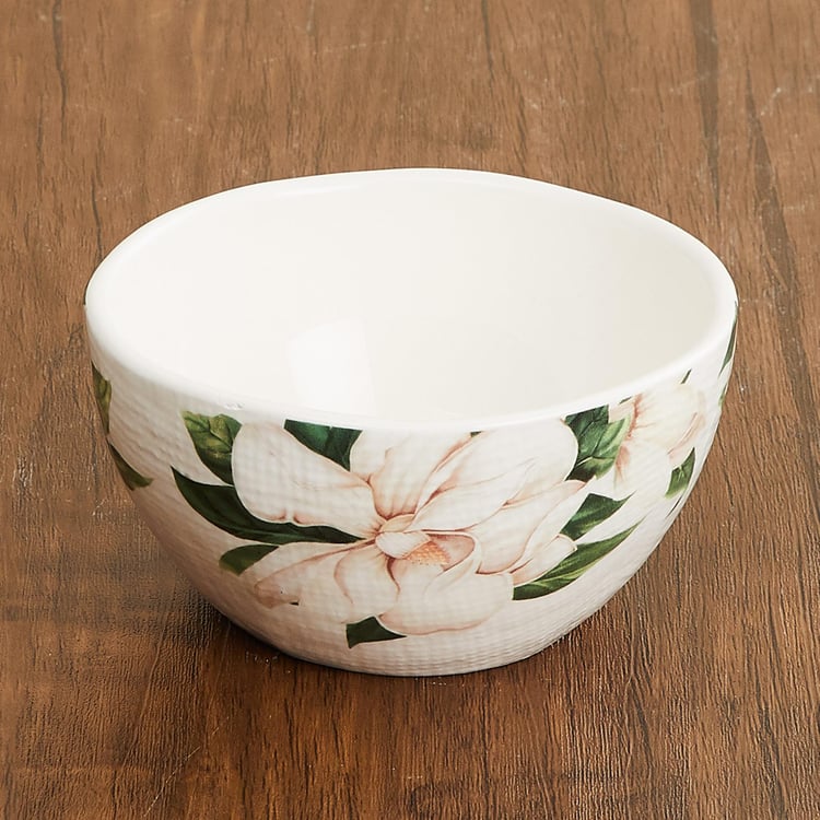 Alora Magnolia White Ironstone Printed Microwave Safe Curry Bowl - 300ml