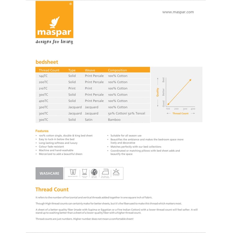 MASPAR Zephyr Printed 3-Pc. Queen Size Bedsheet Set- 275 X 224 cm