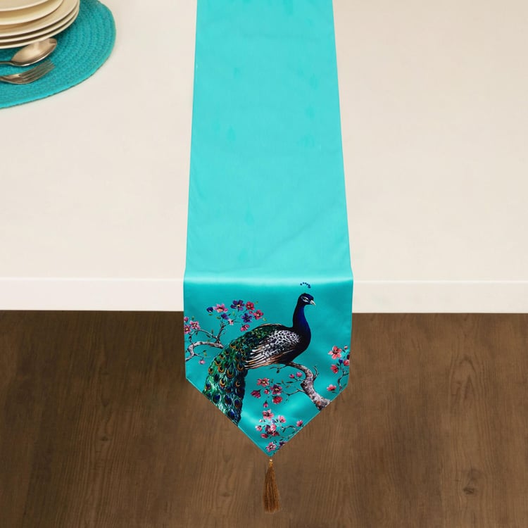 Moksha Peacock Digital Print Table Runner - 213x32 Cm