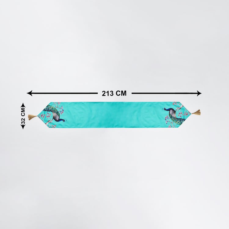 Moksha Peacock Digital Print Table Runner - 213x32 Cm