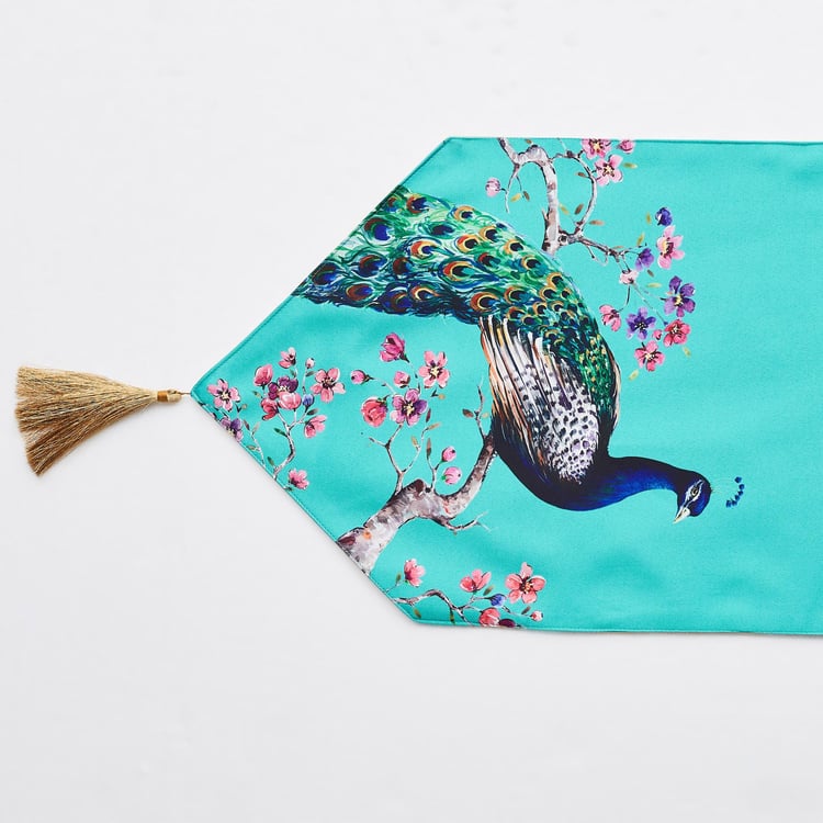 Moksha Peacock Digital Print Table Runner - 213x32 Cm