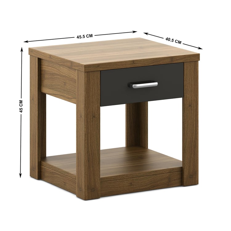 Quadro Bed Side Table with Drawer - Brown