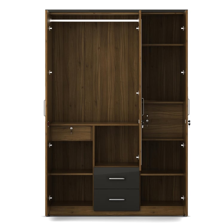 Quadro 3-Door Wardrobe with Mirror - Brown